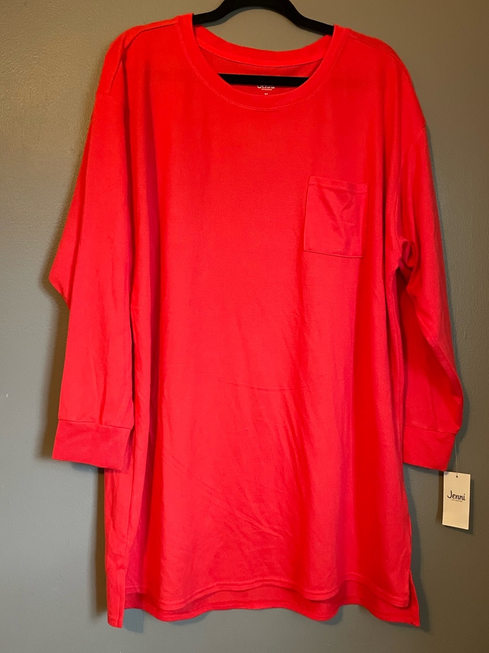 NWT Jenni Sz XL Women’s Red Papaya Pocket Long Sleeve SOFT Sleep Shirt Ret $36!
